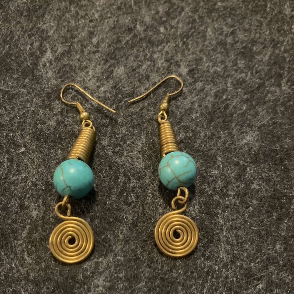Elegant Gold and Turquoise stone Spiral Earrings